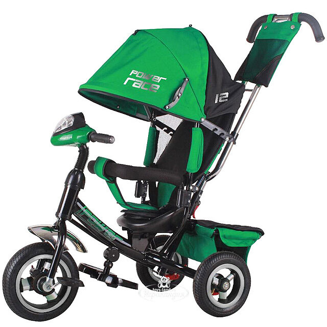 Велосипед "Trike Power Race" с ручкой и тентом, зеленый, надувные колеса TRIKE (Трайк)
