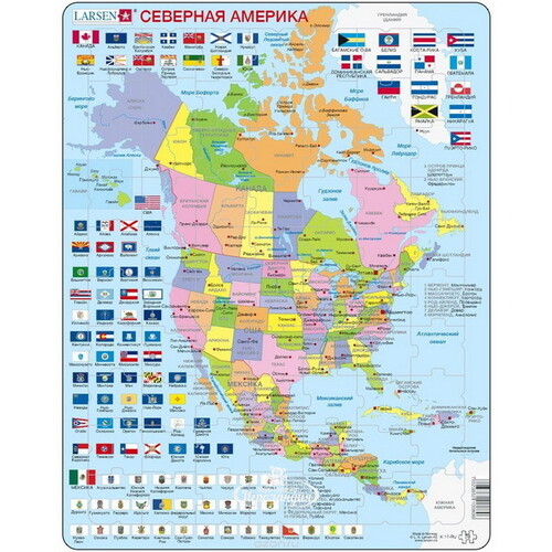 Пазл Карты и Континенты - Северная Америка, 70 элементов, 37*29 см LARSEN