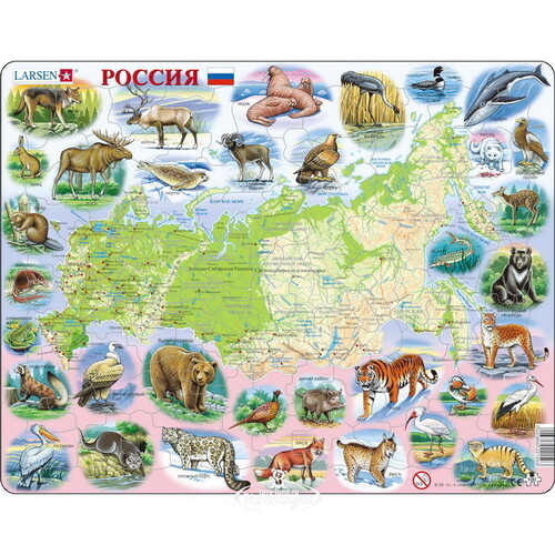 Пазл Карты и Континенты - Карта России, 100 элементов, 36*28 см LARSEN