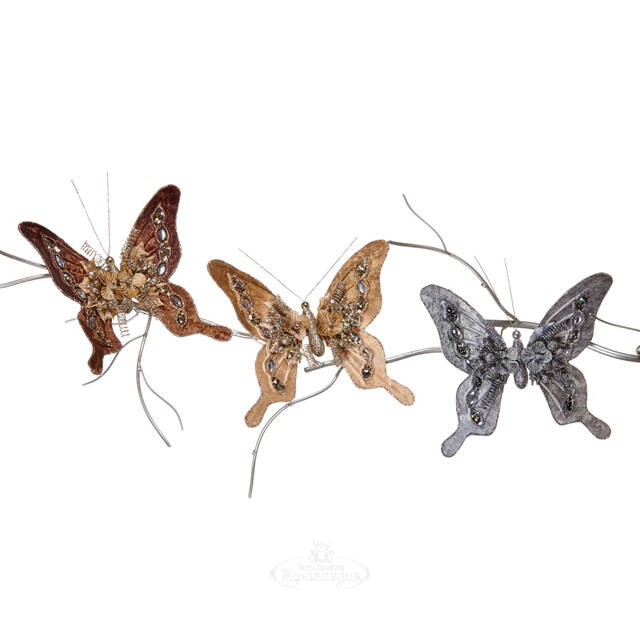 Набор елочных игрушек Бабочка Элоиса 23 см, 3 шт, на клипсе Katherine’s Collection