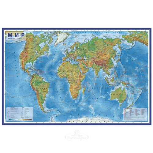 Физическая карта мира 101*66 см, 1:29М, в тубусе Globen