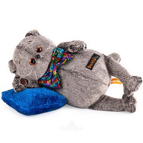 Мягкая игрушка Кот Басик в разноцветном банте и с подушкой 26 см Budi Basa
