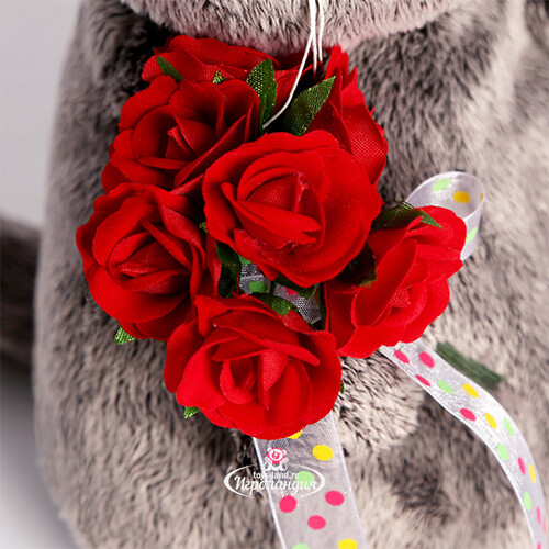 Мягкая игрушка Кот Басик с букетом красных роз 25 см Budi Basa