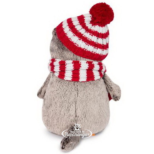 Мягкая игрушка Кот Басик в полосатой шапке с шарфом 19 см Budi Basa