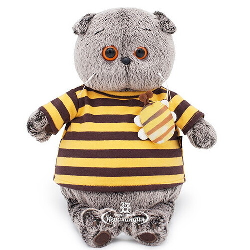 Мягкая игрушка Кот Басик в полосатой футболке с пчелой 19 см Budi Basa