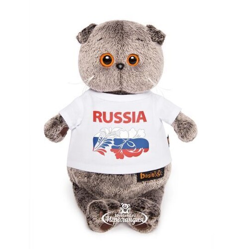 Мягкая игрушка Кот Басик в футболке с принтом Россия 19 см Budi Basa