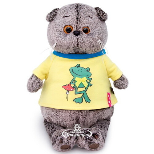 Мягкая игрушка Кот Басик в футболке с принтом Лягушонок 25 см Budi Basa