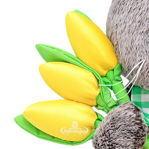 Мягкая игрушка Кот Басик с желтыми тюльпанами 19 см Budi Basa