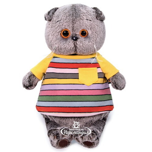 Мягкая игрушка Кот Басик в полосатой футболке с карманом 22 см Budi Basa