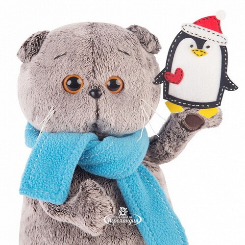 Мягкая игрушка Кот Басик в шарфике и с пингвином 22 см Budi Basa