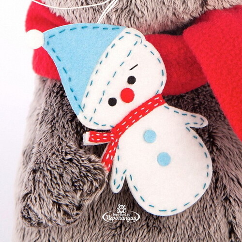 Мягкая игрушка Кот Басик в шарфике со снеговичком 22 см Budi Basa