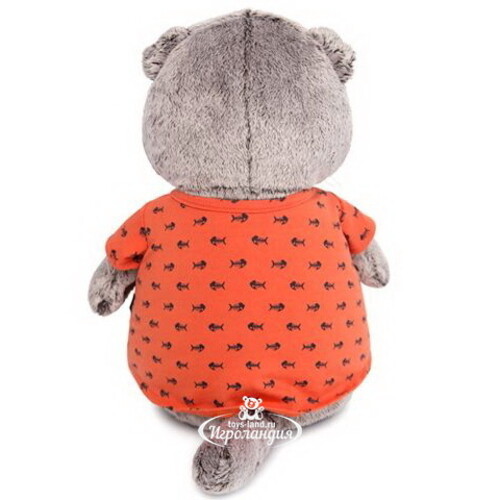 Мягкая игрушка Кот Басик в оранжевой футболке в рыбки с львенком 25 см Budi Basa