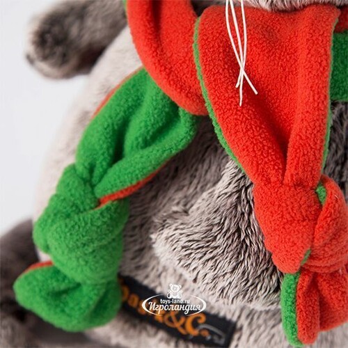 Мягкая игрушка Кот Басик в оранжево-зеленой шапке и шарфике 30 см Budi Basa