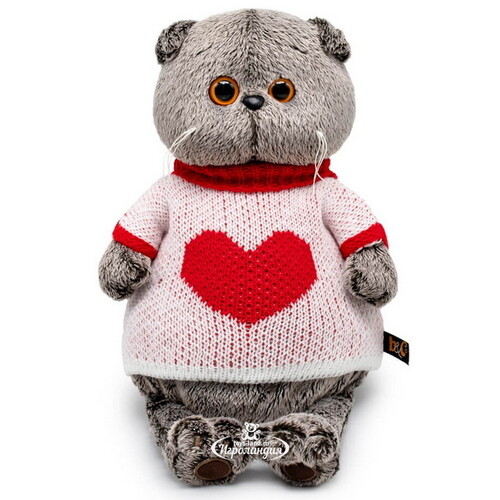 Мягкая игрушка Кот Басик в свитере с сердцем 25 см Budi Basa