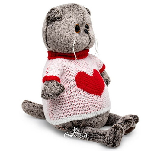 Мягкая игрушка Кот Басик в свитере с сердцем 22 см Budi Basa