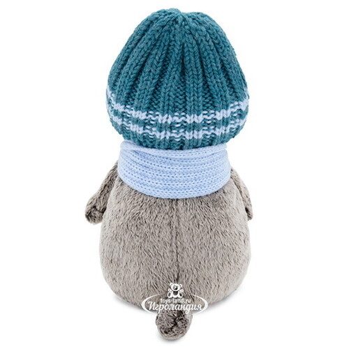 Мягкая игрушка Кот Басик в голубой вязаной шапке и шарфе 25 см Budi Basa