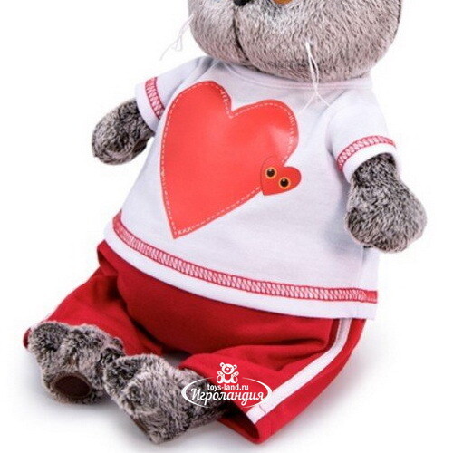 Одежда для Кота Басика 19 см - Футболка с сердцем и красные шорты Budi Basa