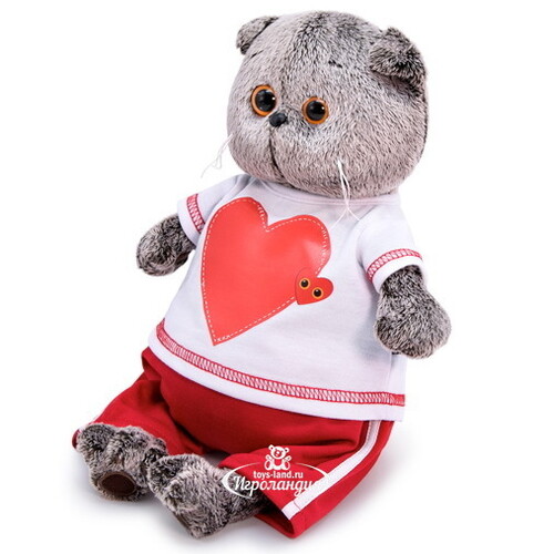 Мягкая игрушка Кот Басик в футболке с сердцем 25 см Budi Basa