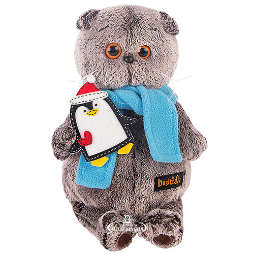 Мягкая игрушка Кот Басик в шарфике и с пингвином 25 см Budi Basa