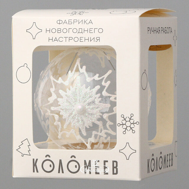 Стеклянный елочный шар Снежинка 6 см Коломеев