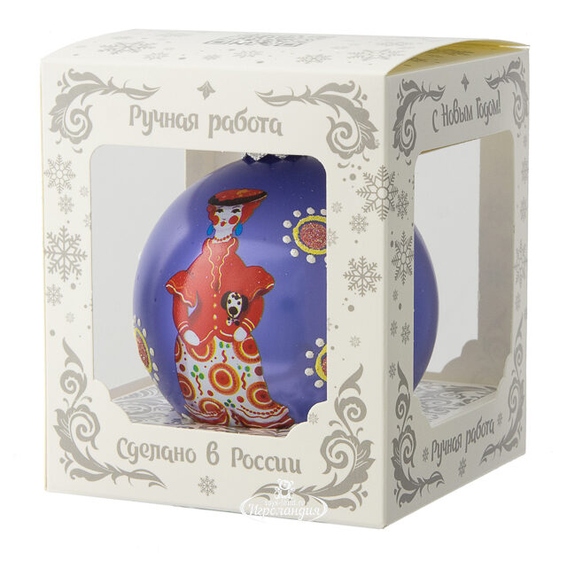 Стеклянный елочный шар Дымковская игрушка - Петрушка 8 см Коломеев