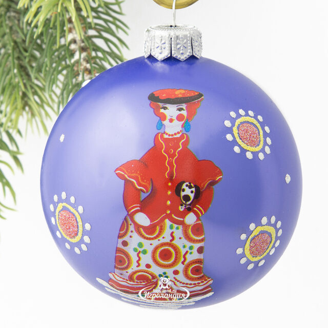 Стеклянный елочный шар Дымковская игрушка - Петрушка 8 см Коломеев