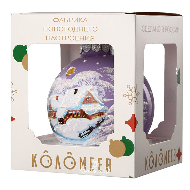 Стеклянный елочный шар Зимние домики 8 см Коломеев