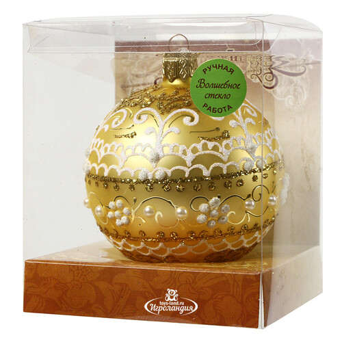 Стеклянный елочный шар Золотой узор 8 см Коломеев