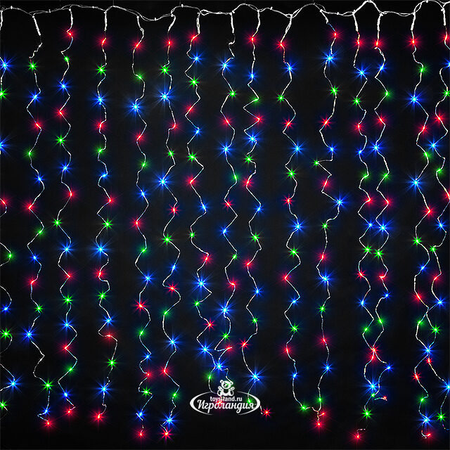 Гирлянда штора Роса 1.6*1.6 м, 256 разноцветных мини LED ламп, серебряная проволока, IP20 Торг Хаус