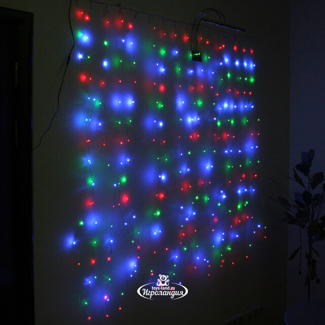 Гирлянда штора Роса 1.6*1.6 м, 256 разноцветных мини LED ламп, серебряная проволока, IP20 Торг Хаус