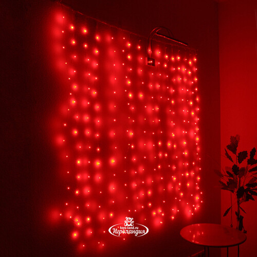 Гирлянда штора Роса 1.6*1.6 м, 256 красных мини LED с мерцанием, серебряная проволока, IP20 Торг Хаус