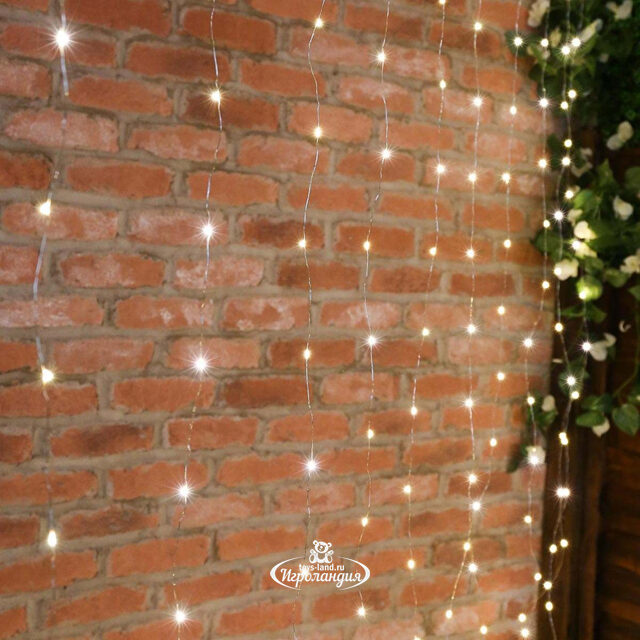 Гирлянда штора Роса 1.6*1.6 м, 256 теплых белых мини LED, серебряная проволока Торг Хаус