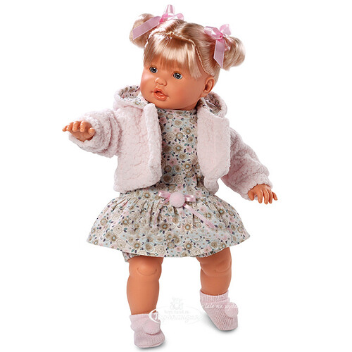 Кукла Бебе в розовой шубке и платье в цветочек 48 см Llorens