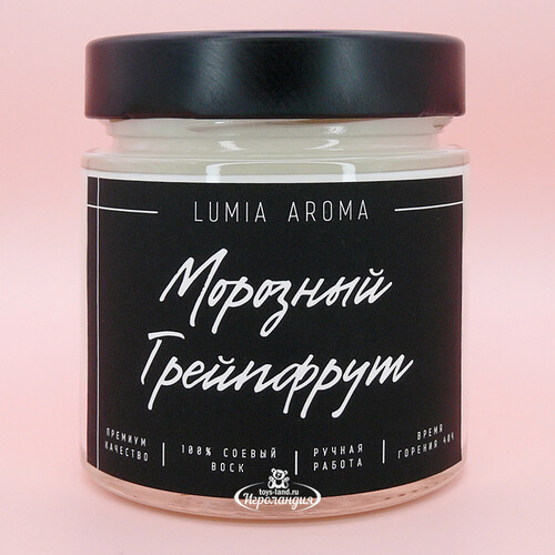 Ароматическая соевая свеча Морозный Грейпфрут 200 мл, 40 часов горения Lumia Aroma