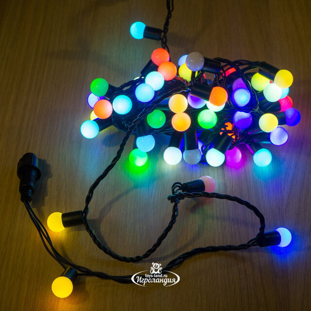 Светодиодная гирлянда Шарики 10 м, 17 мм, 60 разноцветных RGB LED с быстрой сменой цветов, черный ПВХ, соединяемая, IP44 Торг Хаус