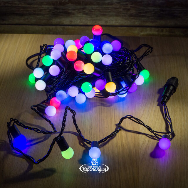 Светодиодная гирлянда Шарики 10 м, 17 мм, 60 разноцветных RGB LED с медленной сменой цветов, черный ПВХ, соединяемая, IP44 Торг Хаус