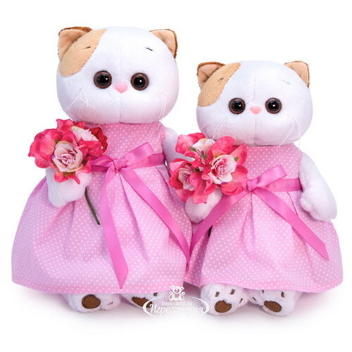 Мягкая игрушка Кошечка Лили в розовом платье с букетом 24 см Budi Basa