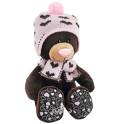 Мягкая игрушка Медведь Milk в вязаной шапке с сердечками 20 см, Orange Choco&Milk Orange Toys