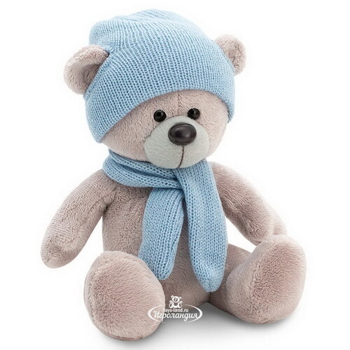 Мягкая игрушка Медведь Топтыжкин серый 25 см в голубом шарфе и шапочке, Orange Exclusive Orange Toys
