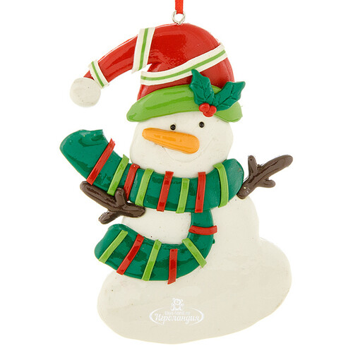 Елочная игрушка Снеговик в Зеленом Шарфе 10 см, подвеска Forest Market