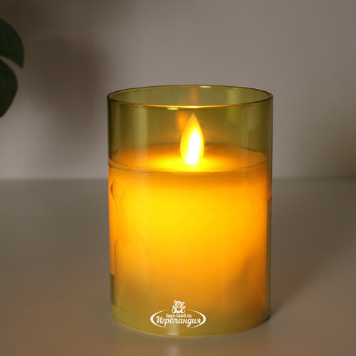 Светодиодная свеча с имитацией пламени Magic Flame в стакане 10 см салатовая Peha