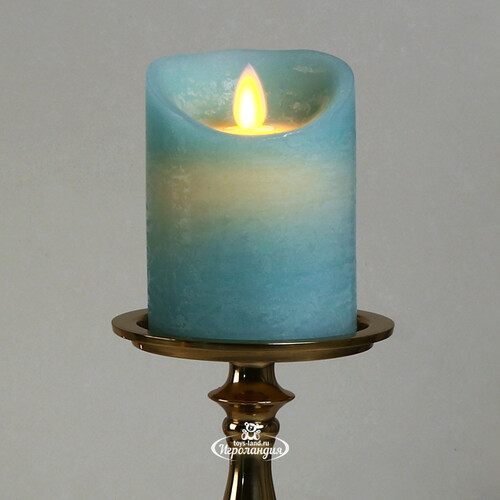 Светодиодная свеча с имитацией пламени 10 см, голубая восковая, батарейка Peha