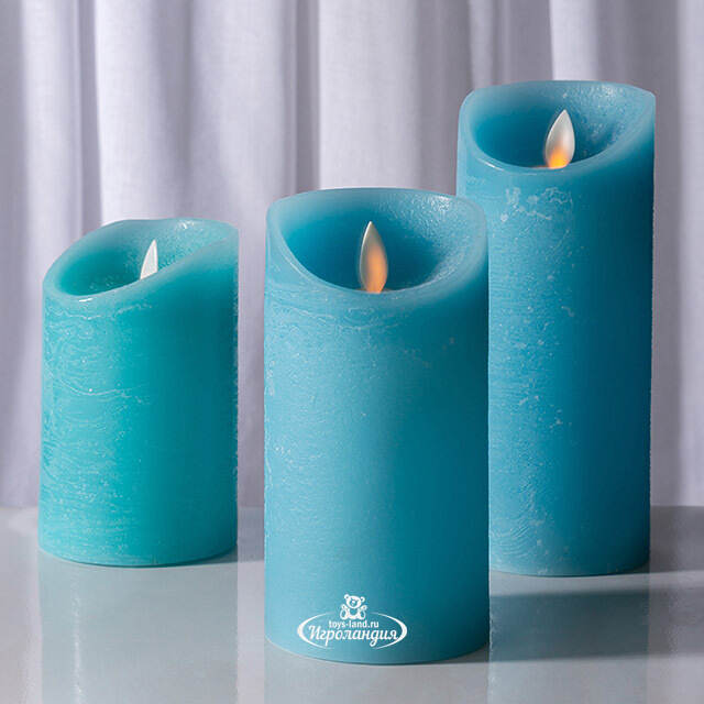 Светодиодная свеча с имитацией пламени Линдис 12.5 см, голубая восковая, батарейка Peha