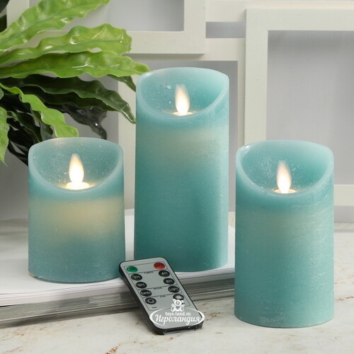 Набор свечей с имитацией пламени Ленорра Magic Flame 10-15 см, 3 шт, бирюзовые, с пультом управления Peha