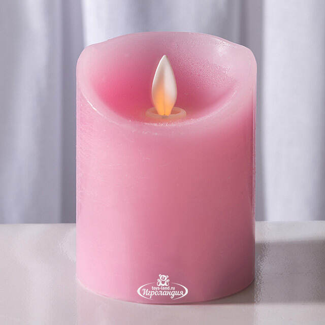 Светодиодная свеча с имитацией пламени 10 см, розовая восковая, батарейка Peha