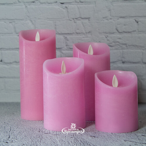 Светодиодная свеча с имитацией пламени 18 см, розовая восковая, батарейка Peha