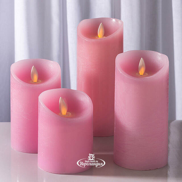 Светодиодная свеча с имитацией пламени 12.5 см, розовая восковая, батарейка Peha