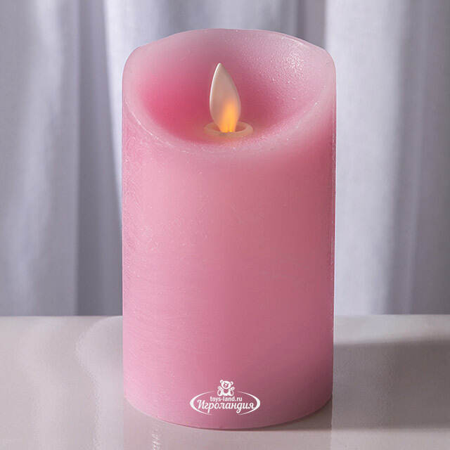 Светодиодная свеча с имитацией пламени 12.5 см, розовая восковая, батарейка Peha