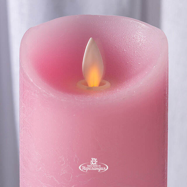 Светодиодная свеча с имитацией пламени 15 см, розовая восковая, батарейка Peha