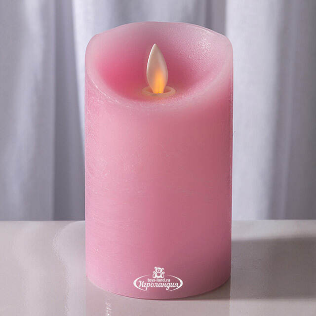 Светодиодная свеча с имитацией пламени 15 см, розовая восковая, батарейка Peha